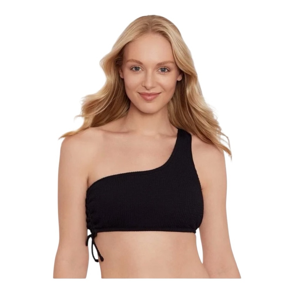 Salt + Cove Ribbed Black One-Shoulder Bikini Top NWT